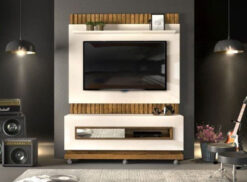 Rack com Painel Ripado para TV 60 Polegadas Vitti 100% MDF Off White/Demolição DJ Móveis