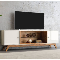 Rack Thor para TVs até 65 polegadas 1,80m 2 portas Prateleira Vidro R418 Dalla Costa OffWhite/Freijó