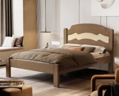 Cama Casal Íris Castanho Wood/Avelã/Castanho Wood - MADEC/VJ MÓVEIS