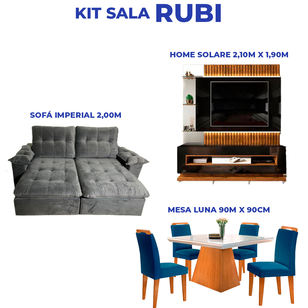 Kit Sala Rubi Sofá + Home + Mesa com 4 Cadeiras (10 OFF) Privilége
