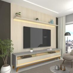 Painel até 85" Nobre 230 Off White + Rack Requinte 212 Cinza/Off White - GELIUS