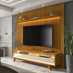 Painel até 75" Nobre 185 + Rack Requinte 172 Naturale/Off White - GELIUS