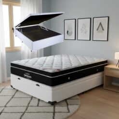 Colchão Casal Elegant Superpocket D33 + Base Box Baú Corino Branco – ORTOBOM + ALTO NÍVEL CAMAS E COLCHÕES