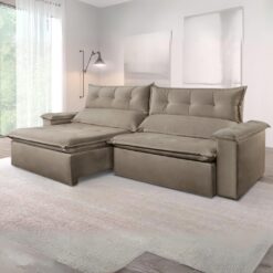 Sofá Retrátil e Reclinável 250 S-102 Veludo Capuccino 1192 - SUPREMA ESTOFADOS