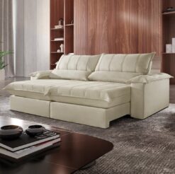 Sofá Retrátil e Reclinável Porto Bello Veludo Jolie Bege 09 - MONTANO ESTOFADOS