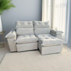 Sofá Retrátil e Reclinável Imperial 2,00 m Veludo Jolie Bege 03 - IMPERIAL DECOR