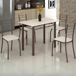 Mesa 4 Cadeiras Rio 60x100 Marrom/Off White - TEIXEIRA