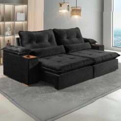 Sofá Retrátil e Reclinável Marrocos 2,50 m Veludo Preto 5040 – VICAM ESTOFADOS