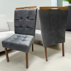 Kit 2 Cadeiras Sophia Mel/Veludo Grafite – WM DECOR