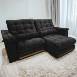 Sofá Retrátil e Reclinável Hércules/Zurique 2,50 m Veludo Preto - VICAM ESTOFADOS