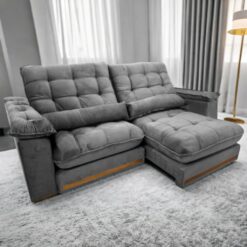 Sofá Retrátil e Reclinável Hércules/Zurique 2,50 m Veludo Cinza - VICAM ESTOFADOS