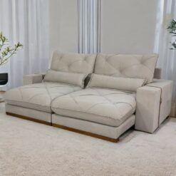 Sofá Retrátil e Reclinável Luanda/Isabella/Barcelona 2,50 m Veludo Bege  - TREVO ESTOFADOS