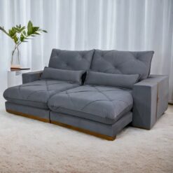 Sofá Retrátil e Reclinável Luanda/Isabella/Barcelona 2,50 m Veludo Grafite – TREVO ESTOFADOS