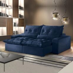 Sofá Retrátil e Reclinável Avalon 2,00 m Veludo Azul – IMPÉRIO ESTOFADOS