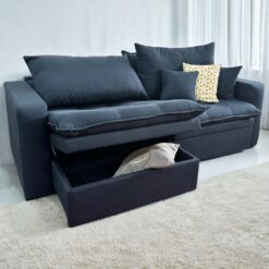 Sofá Retrátil Baú Versate 2,40 m Linho Azul - ARJAN DECOR