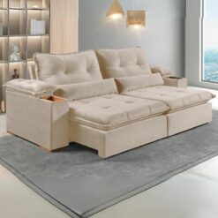 Sofá Retrátil e Reclinável Marrocos 2,50 m Veludo Marfim 5006 - VICAM ESTOFADOS