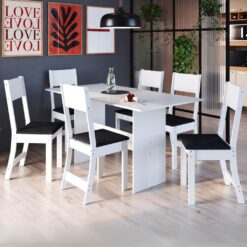 Mesa 6 Cadeiras Karla Branco/Linho Preto - INDÉKES