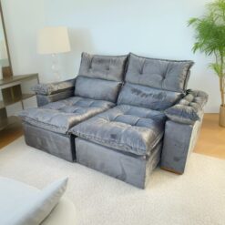 Sofá Retrátil e Reclinável Imperial 2,00 m Veludo Jolie Cinza 08 - IMPERIAL DECOR
