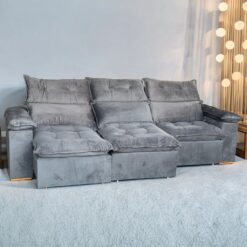 Sofá Retrátil e Reclinável Imperial 2,75 m Veludo Jolie Cinza 08 – IMPERIAL DECOR