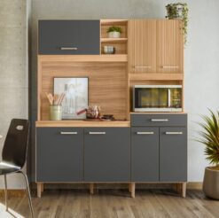 Kit Cozinha Yara 1,60 m Freijó/Chumbo/Ripado - NICIOLI