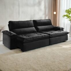 Sofá Retrátil e Reclinável Kiara 2,50 m Veludo Preto 111 - ZARAT ESTOFADOS