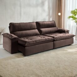 Sofá Retrátil e Reclinável Kiara 2,50 m Veludo Marrom 105 - ZARAT ESTOFADOS