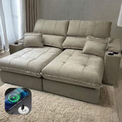 Sofá Retrátil e Reclinável Zeus/Afrodite 2,50 m Bege - ZARAT ESTOFADOS