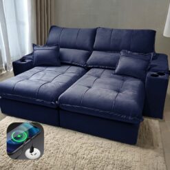Sofá Retrátil e Reclinável Zeus/Afrodite 2,30 m Azul - ZARAT ESTOFADOS