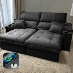 Sofá Retrátil e Reclinável Zeus/Afrodite 2,50 m Preto - ZARAT ESTOFADOS