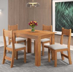 Mesa Palace/Perla Mel com 4 Cadeiras Brisa Veludo Marfim - VIERO MÓVEIS