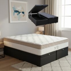 Colchão Queen King Best D28 + Base Box Baú Preto – ANJOS COLCHÕES + BIOSTAR
