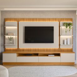 Painel até 70" + Rack + Dois Módulos Laterais São Paulo Tauari/Off White Fosco - LINEA BRASIL