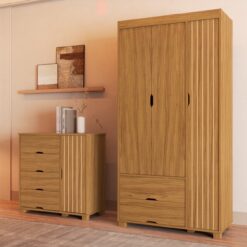 Guarda-Roupa 3 Portas + Cômoda 4 Gavetas com Sapateira Bela Nature - MADEC/VJ MÓVEIS