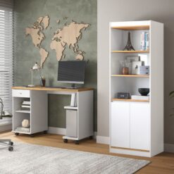 Mesa para Computador Million + Armário Multiuso Encanto Branco/Cinamono – PATRIMAR