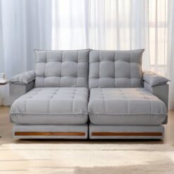 Sofá Retrátil e Reclinável Barcelona 2,50 m Veludo Cinza Prata 319 - ESTOFADOS TEIXEIRA