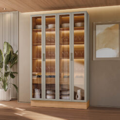 Cristaleira Dupla Allure (Kit com 2) Rodapé Simples Jequitibá/Gris Fosco - LINEA BRASIL