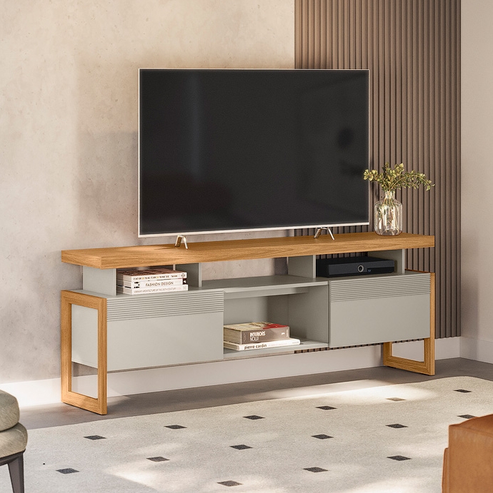 Rack até 70″ Esmeralda Nature/Off White – LINEA BRASIL – Privilége