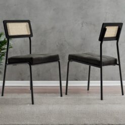 Kit 2 Cadeiras Lux 1741 Preto/Linho Grafite/Corino Preto - CARRARO MÓVEIS