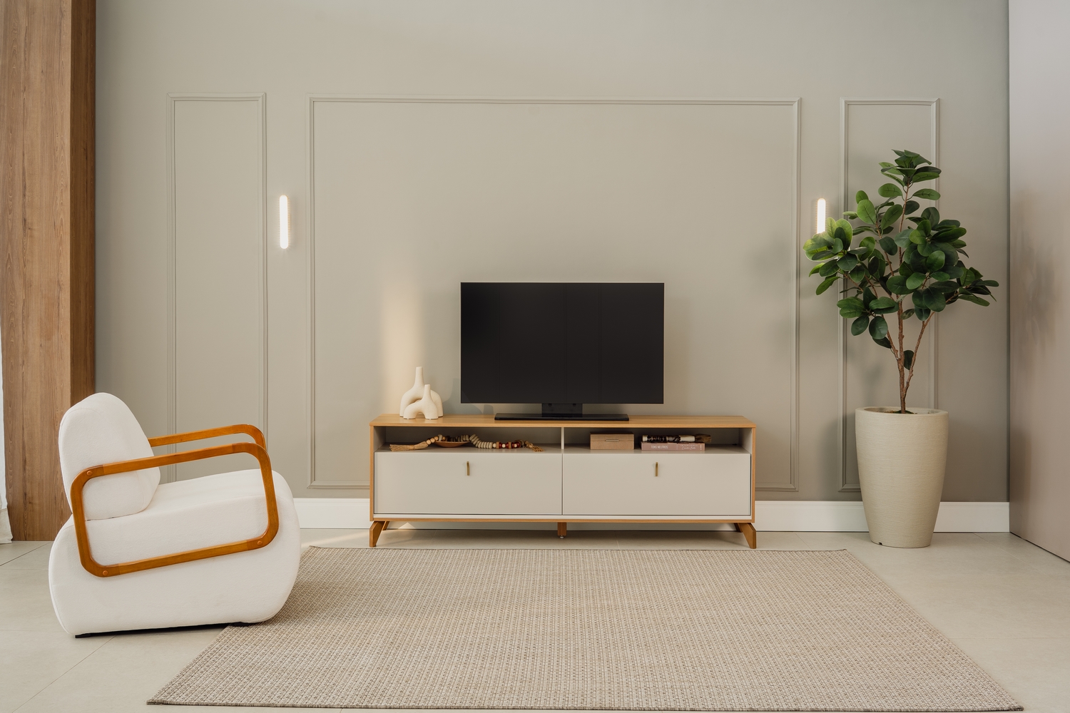 Rack até 75″ Dubai 1.8 Tauari/Off White Fosco – LINEA BRASIL