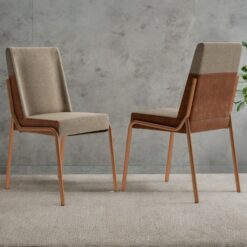 Kit 2 Cadeiras Hug 1749 Rosê Cobre/Linho Areia/Corino Caramelo - CARRARO MÓVEIS