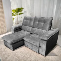 Sofá Retrátil e Reclinável Suíça 2,50 m Veludo Cinza Grafite – LEO DECOR