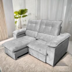 Sofá Retrátil e Reclinável Suíça 2,50 m Veludo Cinza Prata – LEO DECOR