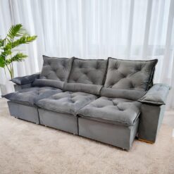 Sofá Retrátil e Reclinável Grécia 2,70 m Cinza - QUINE ESTOFADOS