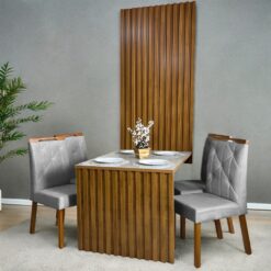 Mesa Cancun 120 Cinamomo/Off White com 4 Cadeiras Yasmim Veludo Cinza – CEL MÓVEIS + KM DECOR