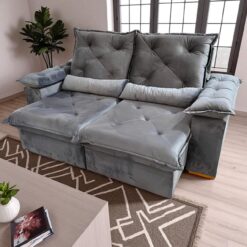 Sofá Retrátil e Reclinável Porto Madero/Brasão 2,00 m Veludo Cinza Grafite - IMPERIAL DECOR