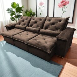 Sofá Retrátil e Reclinável Porto Madero/Brasão 2,75 m Veludo Marrom - IMPERIAL DECOR