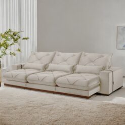 Sofá Retrátil e Reclinável Bahia 3,50 m Veludo Bege 6013 - A&D ESTOFADOS