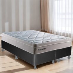Colchão Queen Tiradentes D28 + Base Box Simples Corino Preto – COLCHOMINAS + ALTO NÍVEL CAMAS E COLCHÕES