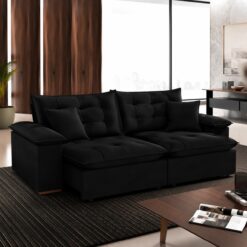 Sofa Retratil e Reclinavel Niger 2,50 m Veludo Preto B013 - TREVO ESTOFADOS