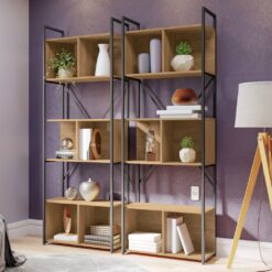 Kit com 2 Estantes Alta com 6 Nichos LI014 Freijó/Preto Fosco – KAPPESBERG